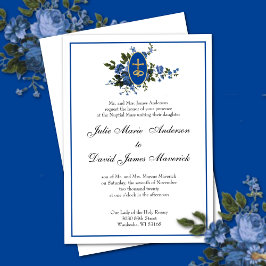 Catholic Elegant Blue Floral Wedding Invitation Einladung