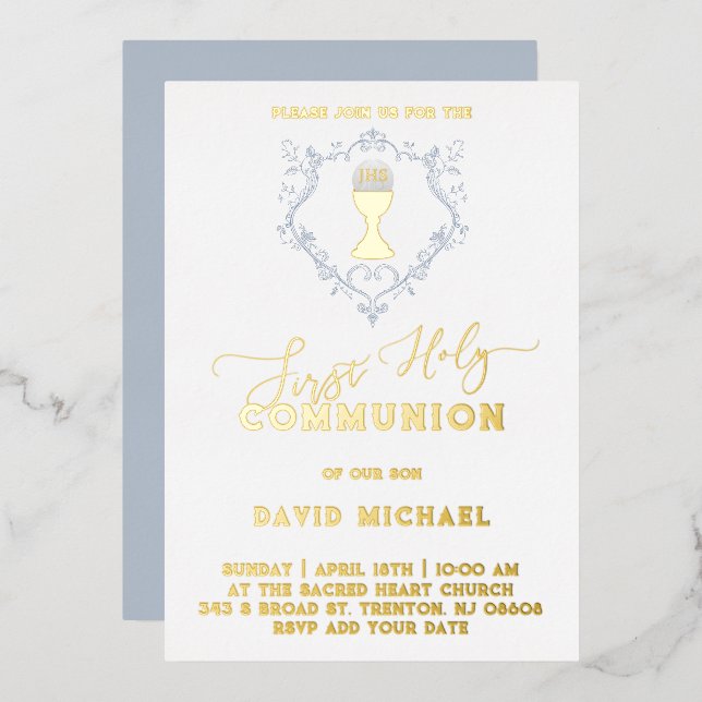 Catholic Firs Holy Communion Foil Invitation Folieneinladung (Vorderseite/Rückseite)
