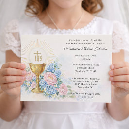 Catholic First Communion Chalice Host Floral Einladung
