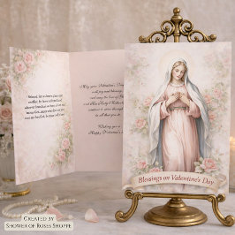 Catholic Mother Mary Pink Roses Valentine Feiertagskarte