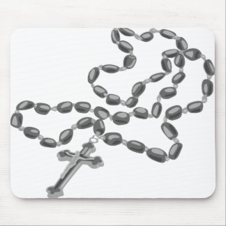 Catholic Mouse Pad White with Black Rosary Mousepad