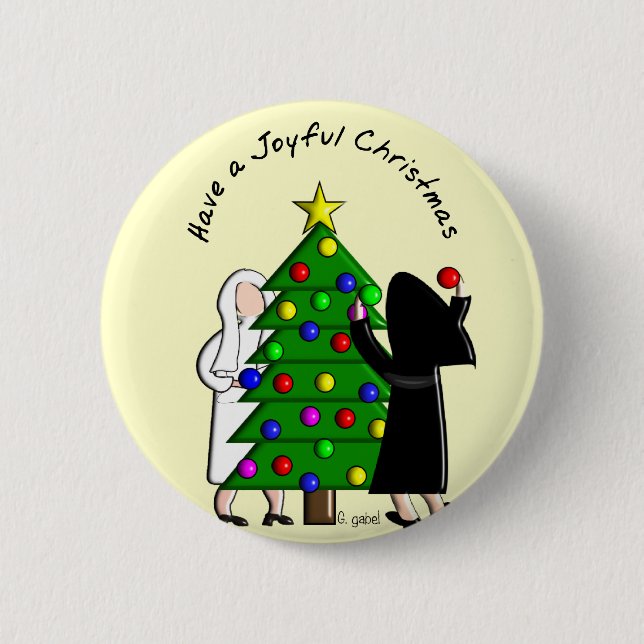 Catholic Nun Art Christmas Cards & Gifts Button (Vorderseite)