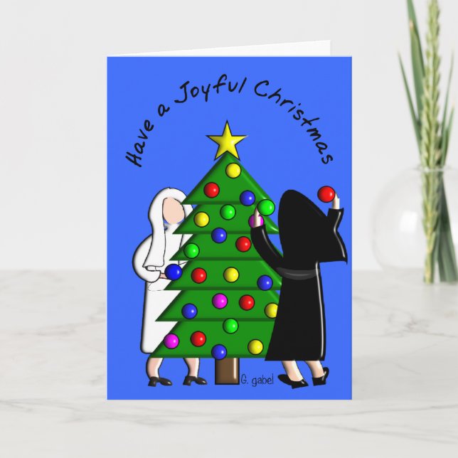 Catholic Nun Art Christmas Cards & Gifts Feiertagskarte (Vorderseite)