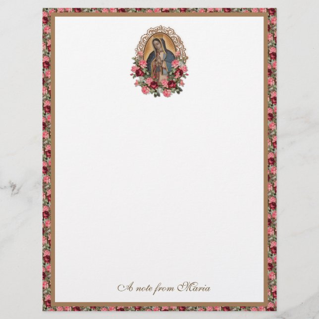Catholic Virgin Mary Guadalupe Roses Stationery Briefbogen (Vorderseite)