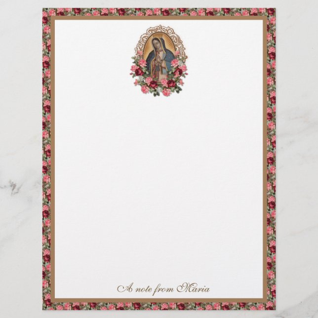 Catholic Virgin Mary Guadalupe Roses Stationery Briefbogen (Vorderseite)