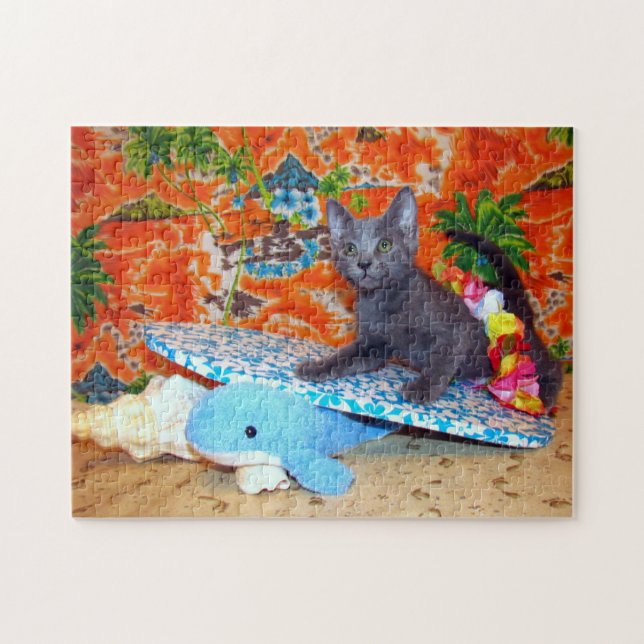 Catianas hawaiianischer Urlaub - Surfer- Katzenpuz Puzzle (Horizontal)