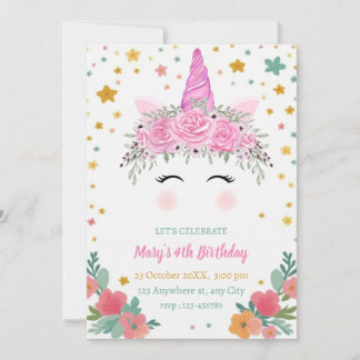 Caticorn Birthday Invitation cati corn invite Einladung