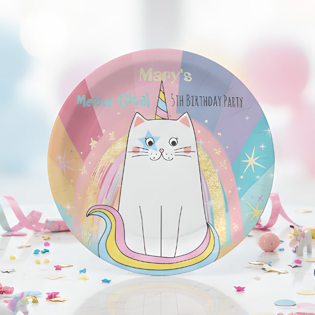 Caticorn Cat Meow-Gical Birthday Kid Pappteller (Von Creator hochgeladen)