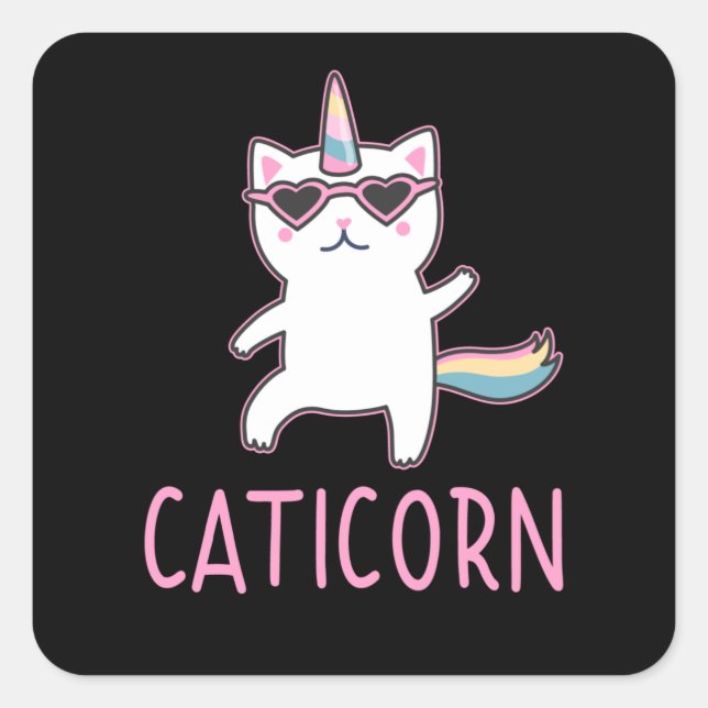 Caticorn Cat Unicorn Cats Unicorns Puppe Quadratischer Aufkleber (Vorderseite)