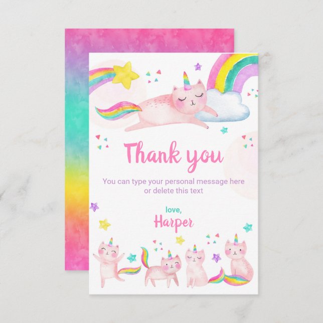Caticorn Geburtstag Personalisiert Danke Karte (Vorne/Hinten)