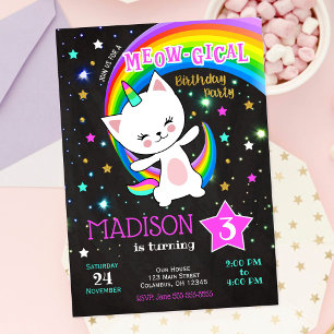 Caticorn Geburtstagseinladung, Katze Regenbogen Einladung