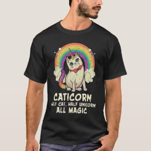 Caticorn Half Katze Halbmond Alle magischen Regenb T-Shirt