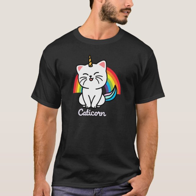 Caticorn Katze Einhorn Regenbogen T-Shirt (Vorderseite)
