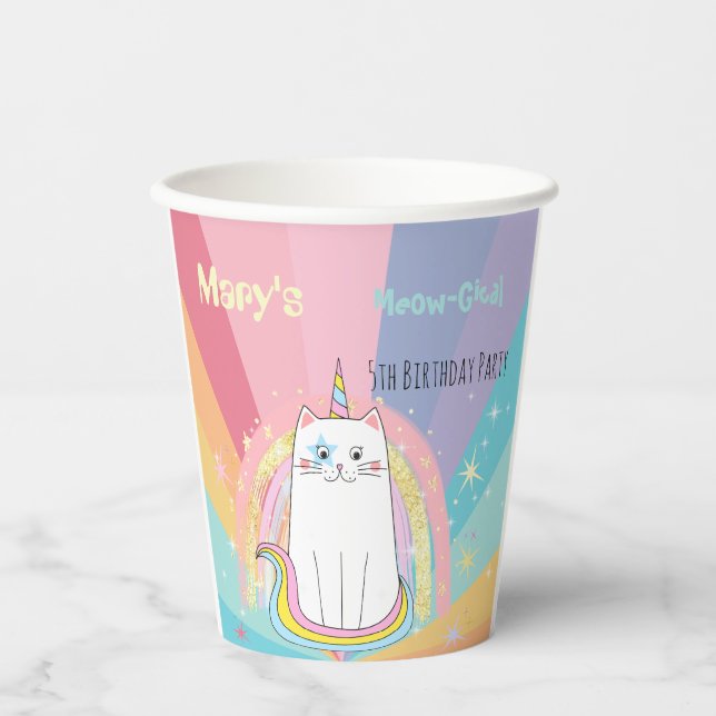 Caticorn Meow-Gical Birthday Girl Pappbecher (Vorderseite)
