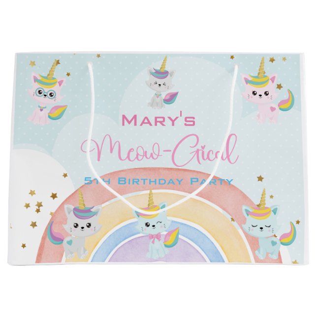 Caticorn Meow-Gical Birthday Große Geschenktüte (Vorderseite)