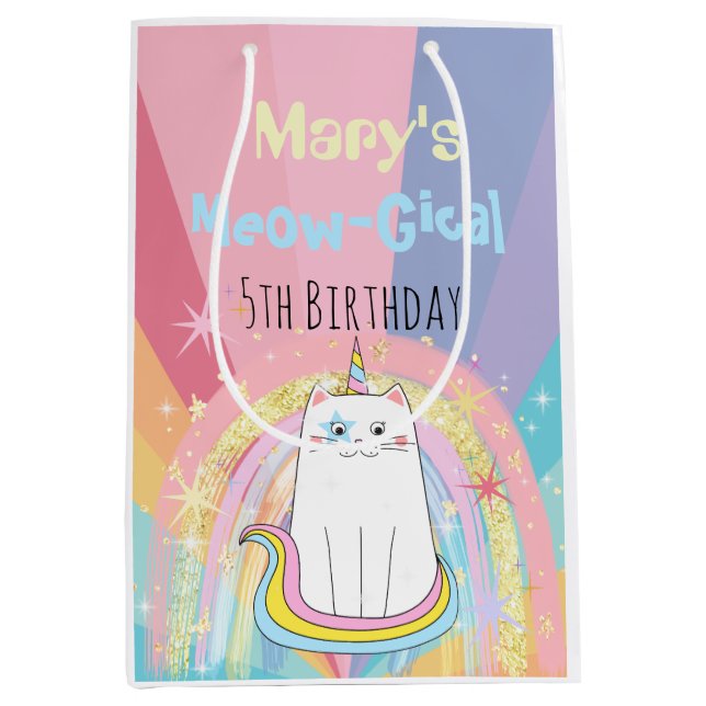 Caticorn Meow-Gical Birthday Mittlere Geschenktüte (Vorderseite)