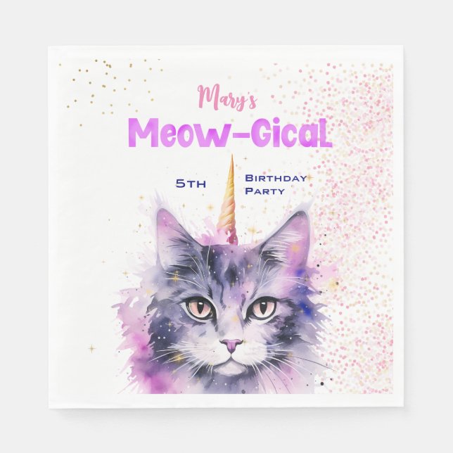 Caticorn Meow-Gical Birthday Serviette (Vorderseite)