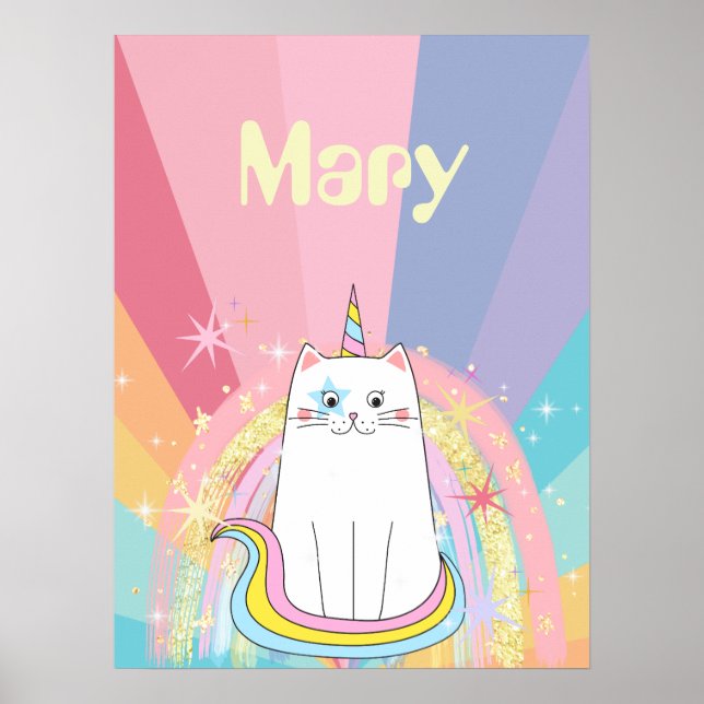 Caticorn Meow-Gical Girl Poster mit Namen (Vorne)