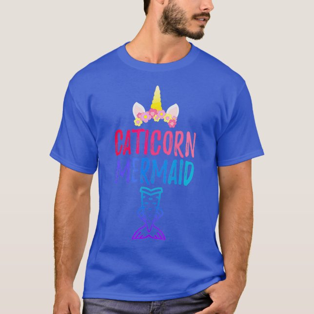 Caticorn Mermaid Funny Cat Unicorn Schwimmer Niedl T-Shirt (Vorderseite)