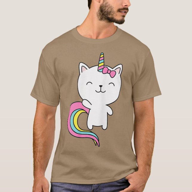 Caticorn Niedlich Cat Unicorn Horn Rainbow Pastell T-Shirt (Vorderseite)