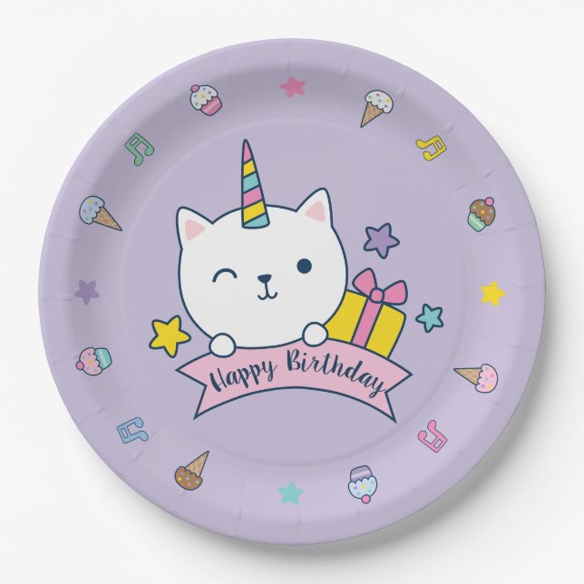 Caticorn Party | Pappteller | Flieder Lavendel (Vorderseite)