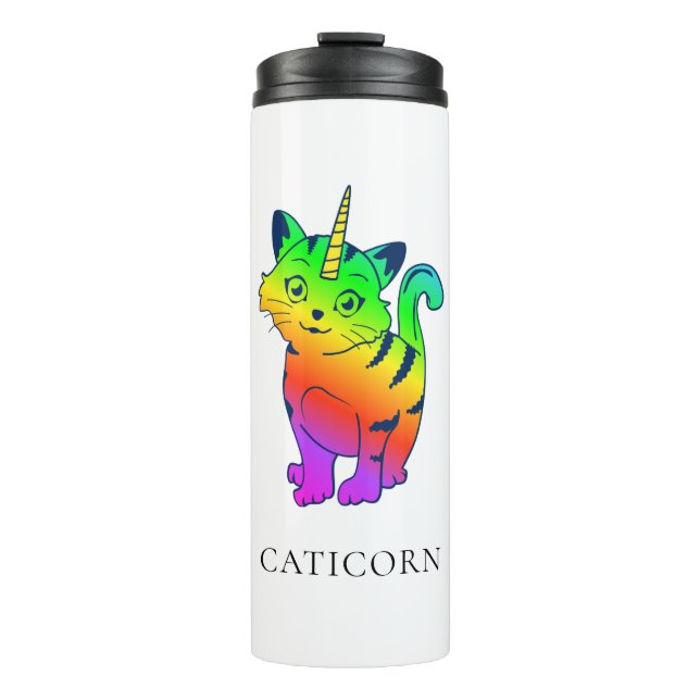 Caticorn Rainbow Unicorn Cat Personalisiert Thermosbecher (Vorderseite)