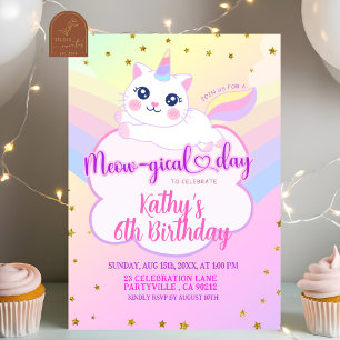 Caticorn Regenbogen-Mädchen-Geburtstag Einladung