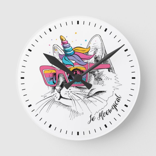 Caticorn | so Meowgical Runde Wanduhr (Vorderseite)