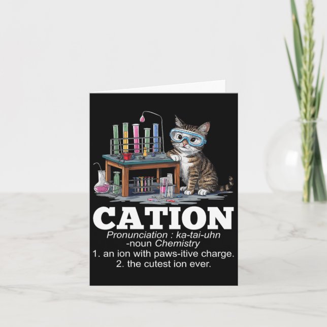 Cation Chemistry Spaß Science Teacher Cat Pun Fun Karte (Vorderseite)
