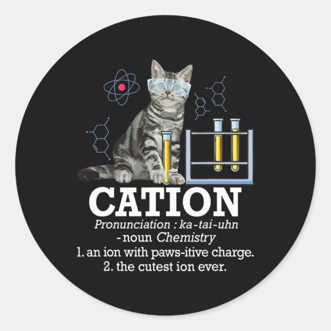 Cation - Funny Chemistry Spaß Science Teacher Cat Runder Aufkleber (Vorderseite)