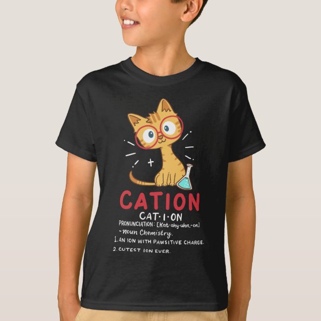 Cation Science Cat Funny Chemie Chemie Chemie Wiss T-Shirt (Vorderseite)