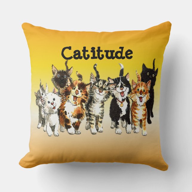 Catitude Niedlich Kitty Cats Throw Kissen (Vorderseite)