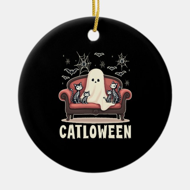 Catloween Ghost Halloween Keramik Ornament (Vorne)