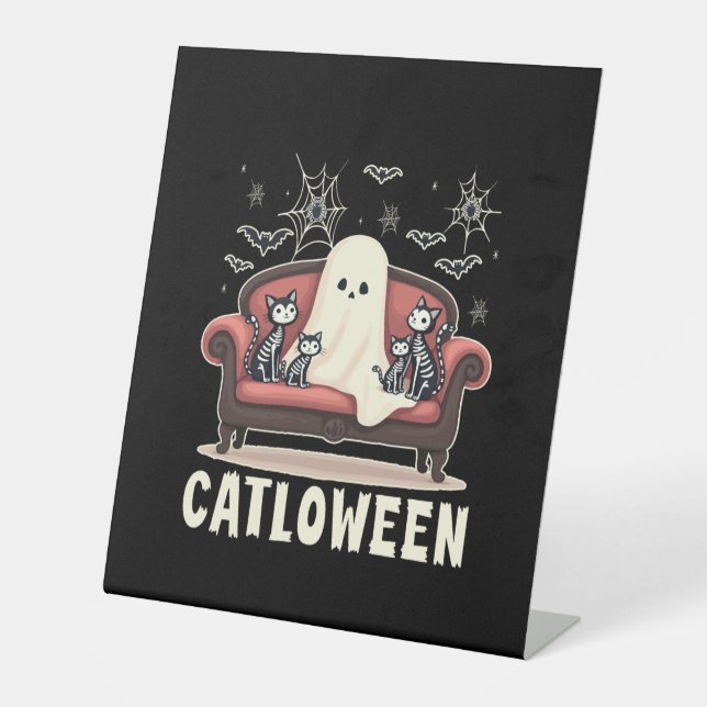 Catloween Ghost Halloween Sockelschild (Vorderseite)