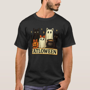 Catloween Lustige Schwarze Katzen Geist Kürbis Hal T-Shirt
