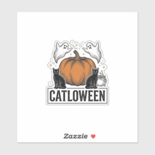 Catloween schwarze Katze Geist Halloween Vektor De Aufkleber