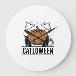 Catloween schwarze Katze Geist Halloween Vektor De Große Wanduhr