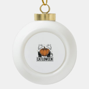 Catloween schwarze Katze Geist Halloween Vektor De Keramik Kugel-Ornament
