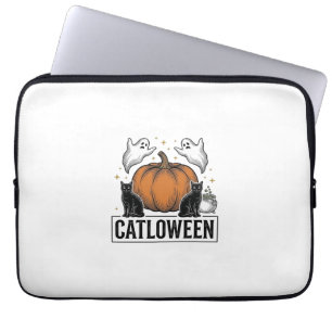 Catloween Schwarze Katze Geist Halloween Vektor De Laptopschutzhülle