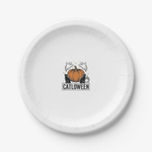 Catloween Schwarze Katze Geist Halloween Vektor De Pappteller