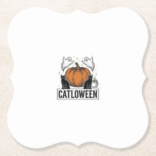 Catloween schwarze Katze Geist Halloween Vektor De Untersetzer