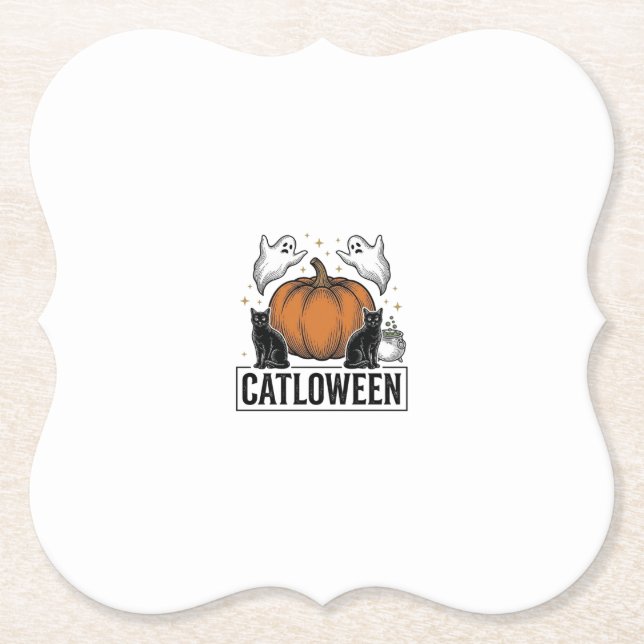 Catloween schwarze Katze Geist Halloween Vektor De Untersetzer (Vorderseite)