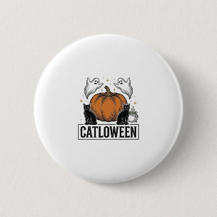 Catloween schwarze Katze Geist Halloween Vektordes Button