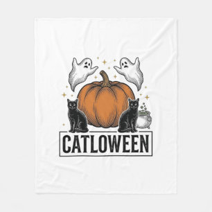 Catloween Schwarze Katze Geist Halloween Vektordes Fleecedecke