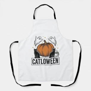 Catloween Schwarze Katze Geist Halloween Vektordes Schürze