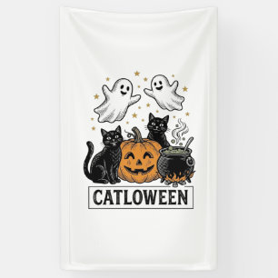 Catloween Vintage-Geist-Katze Halloween-Shirt-Desi Banner