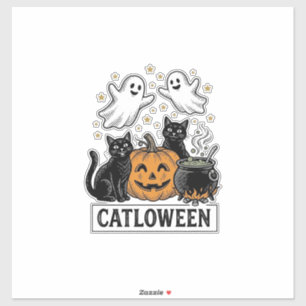Catloween Vintage-Geisterkatze-Halloween-Shirt-Des Aufkleber