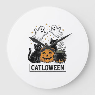 Catloween Vintage-Geisterkatze-Halloween-Shirt-Des Große Wanduhr