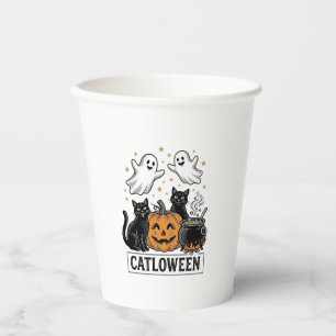 Catloween Vintage-Geisterkatze-Halloween-Shirt-Des Pappbecher