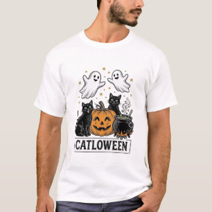 Catloween Vintage-Geisterkatze-Halloween-Shirt-Des T-Shirt